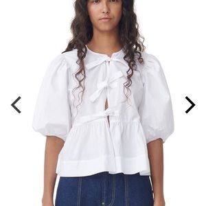 GANNI Cotton Poplin Peplum Tie Blouse EU 38/US 6 NWT